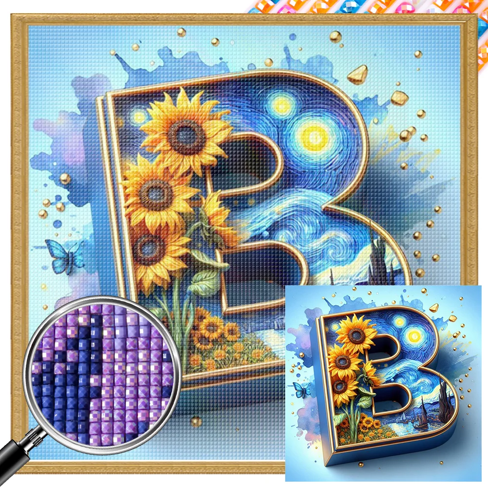 Partial AB Diamond Painting - Full Square Drill - Sunflower Letters(Canvas|35*35cm)