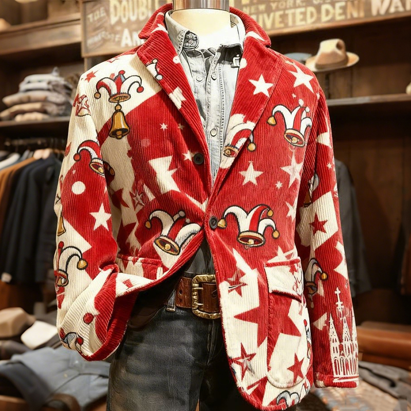 Men's Carnival Clown Hat Pattern Color Block Print Casual Blazer elevenforest