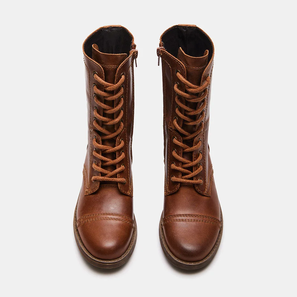 Brown Vegan Leather Lace Up Round Toe Heeled Ankle Bootss for Women