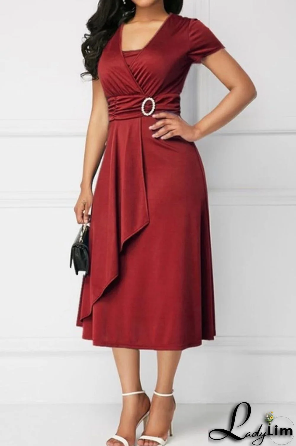 Blue Casual Solid Patchwork V Neck A Line Dresses