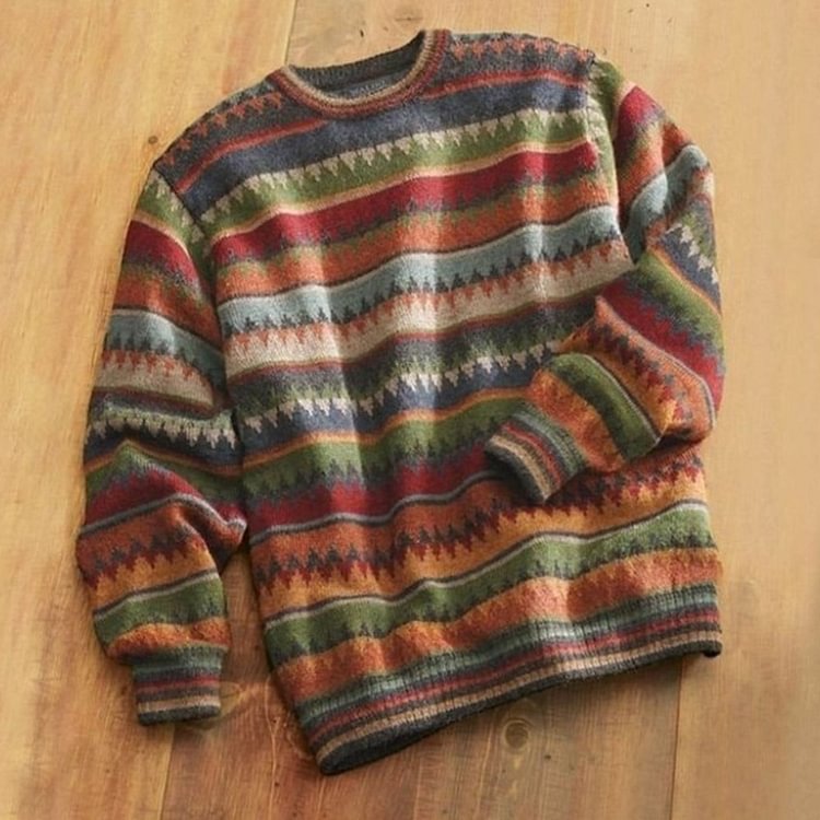 Color Block Round Neck Standard Casual Men's Sweater