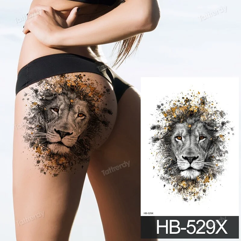 big tattoo anime tiger lion king head thigh leg temporary tattoo for women girls beauty sexy body art sticker tattoos waterproof
