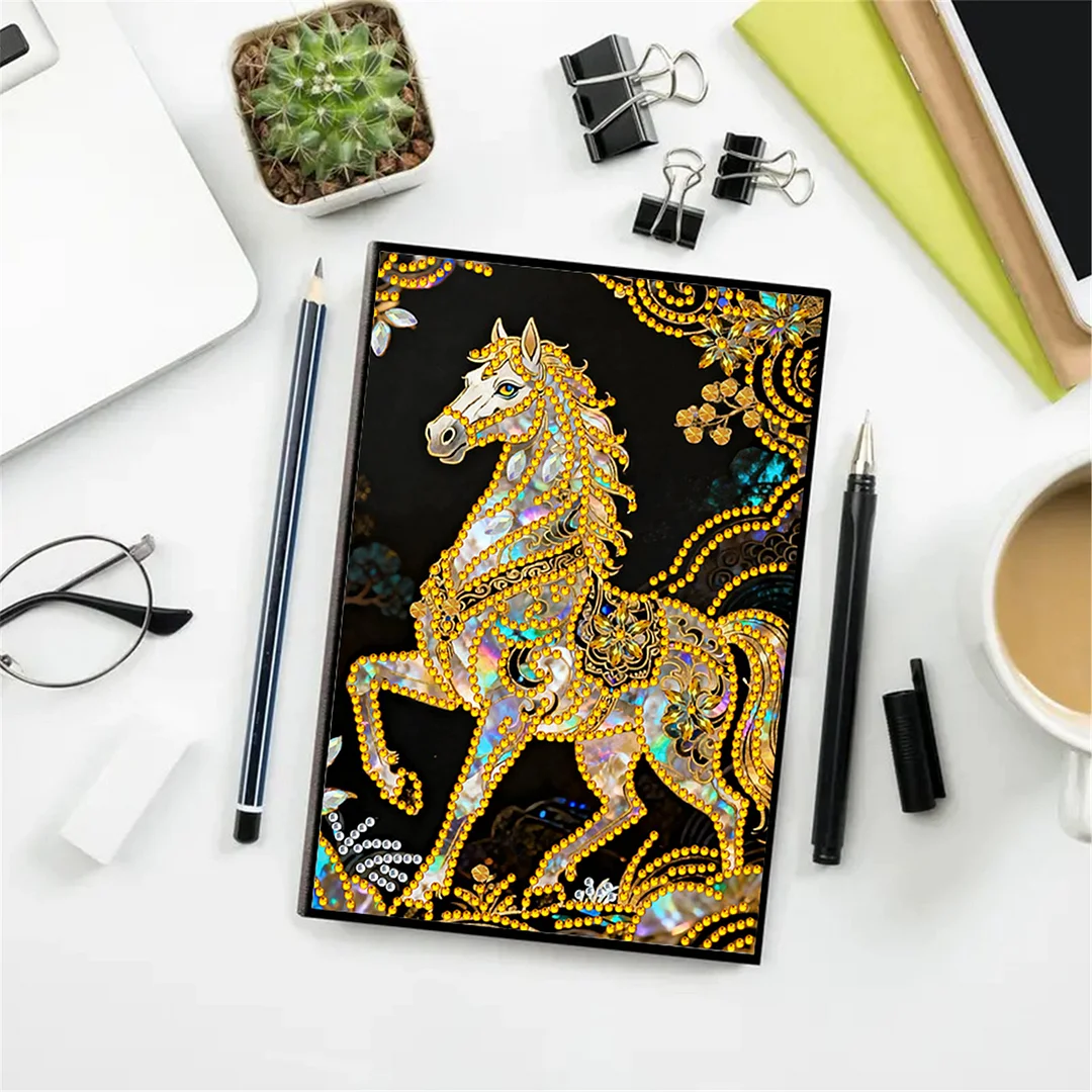 DIY Flower Diamond Painting Journals Notebooks 50 Pages A5 No Lines Special Shaped Diamond Art Kits for Beginners Craft Lovers and Artists (Horse)