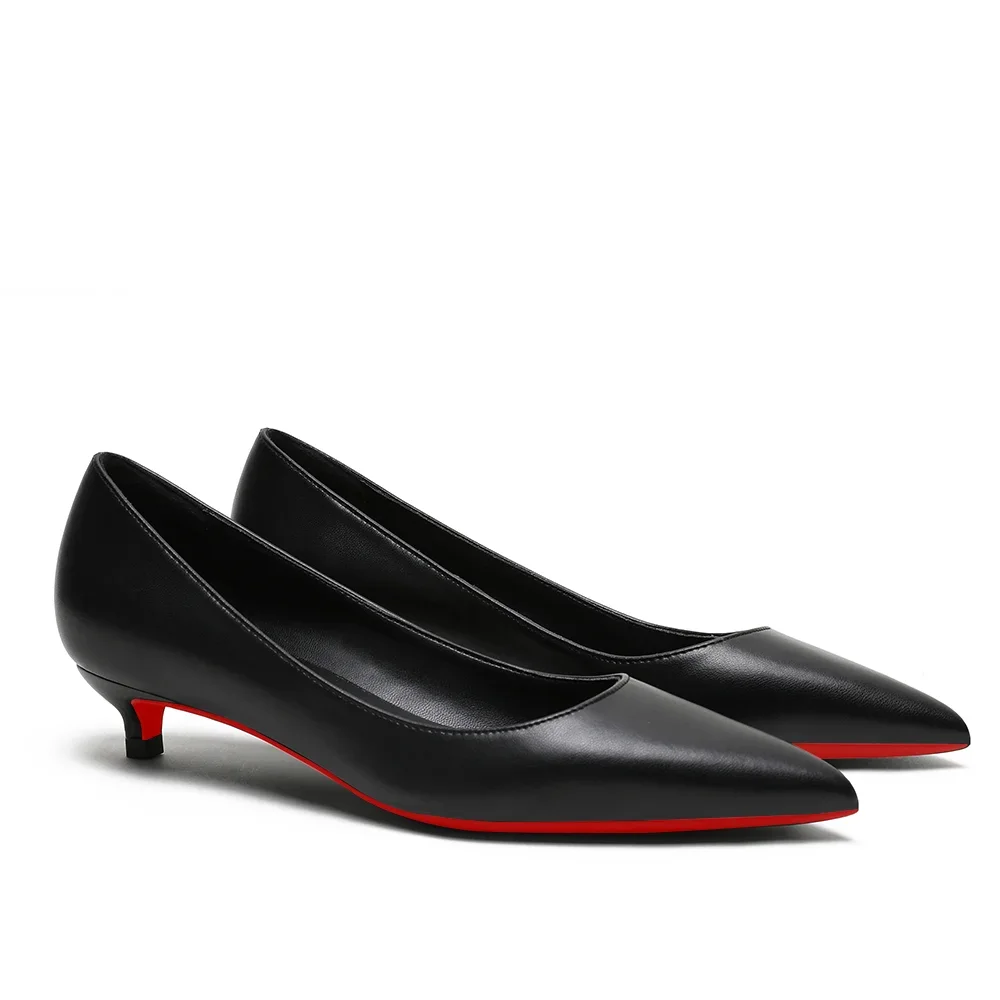 30mm Pointed Toe Red Bottom Kitten Heels Slip On Daily Pumps for Women-MERUMOTE