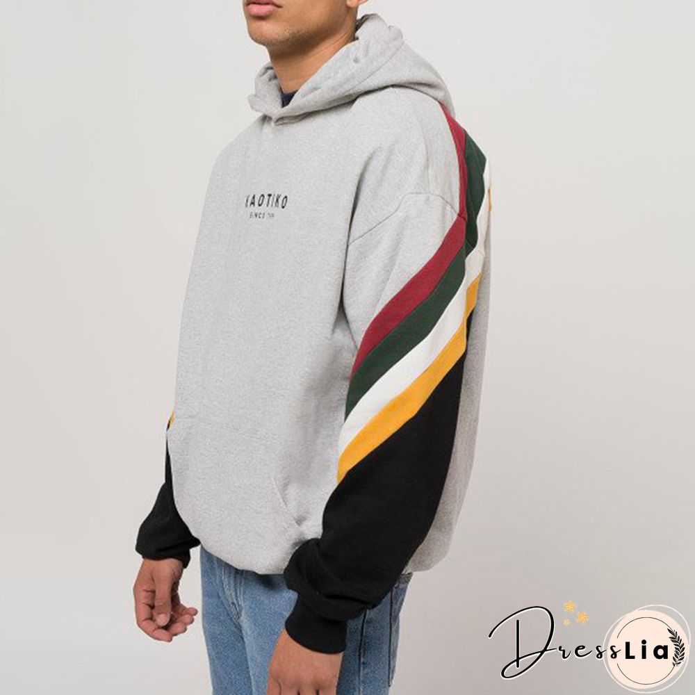 Men's Modern Casual Contrast Color Long Sleeve Hoodie