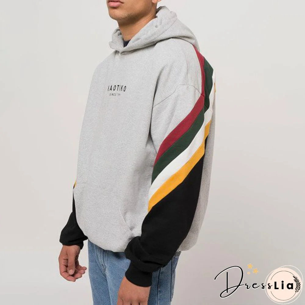 Men's Modern Casual Contrast Color Long Sleeve Hoodie