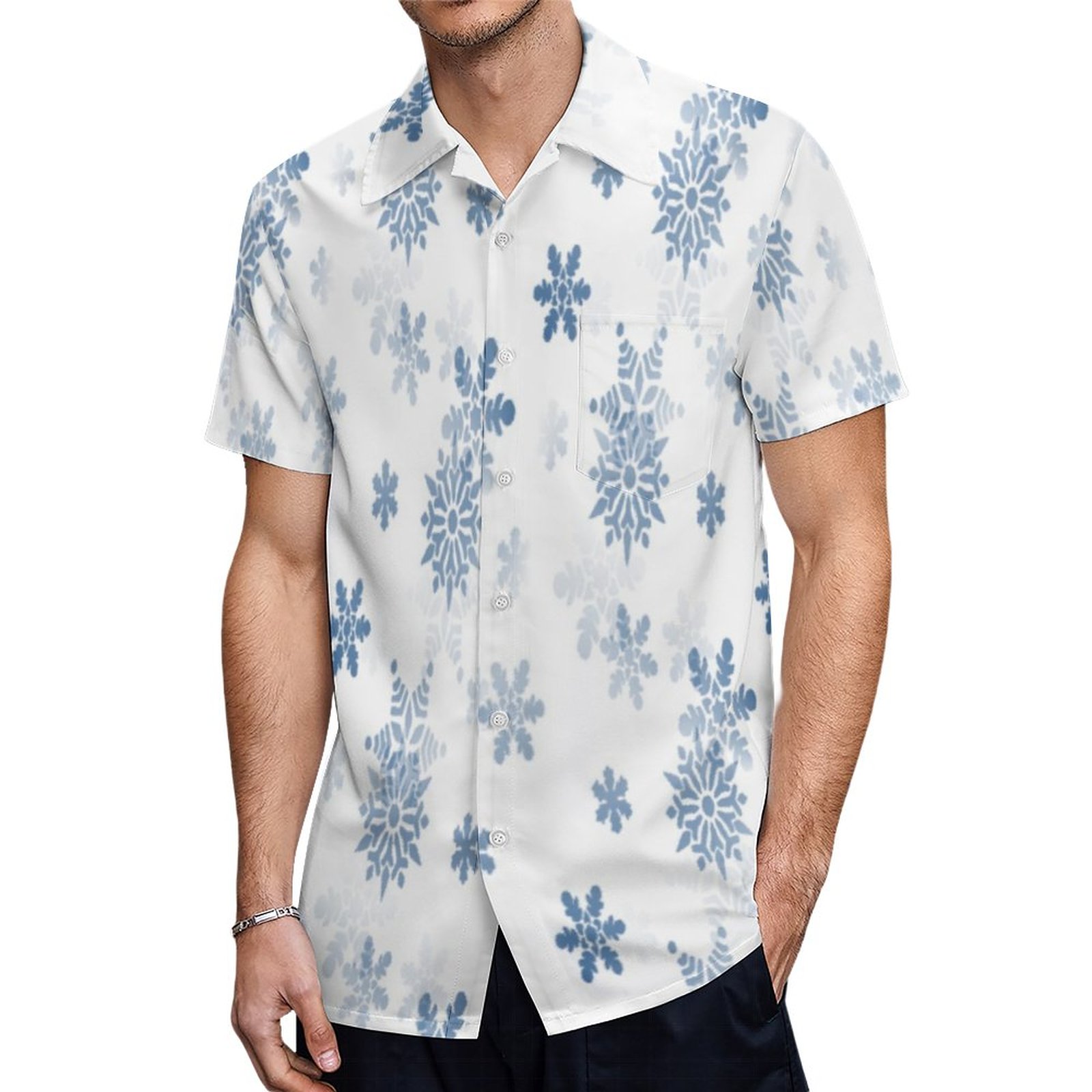 Light Dark Blue Snowflakes Winter Snow Hawaiian Shirt Mens Button Down Plus Size Tropical Hawaii Beach Shirts