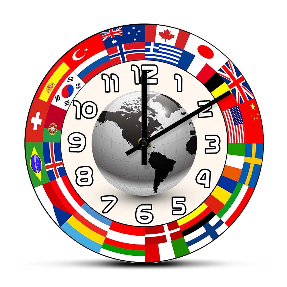 

Ring of Flags Around Earth - Frameless Acrylic Wall Clock, 501 Original