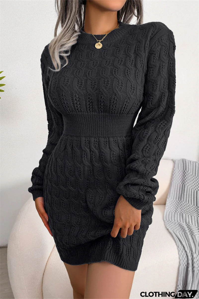 Fashion Casual O Neck Long Sleeve Dresses(3 Colors)
