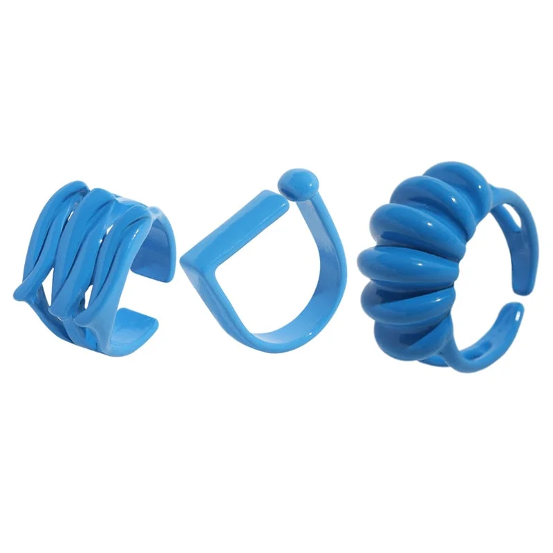 Dvacaman 2021 New Trendy Hand-Painted Candy Color Dripping Oil Geometric Chain Rings Set for Women Colorful Irregular Open Rings