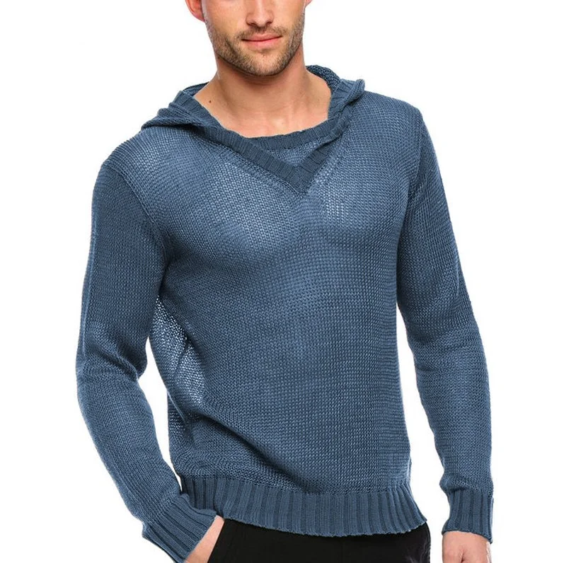 Men's solid color long-sleeved knitted pullover