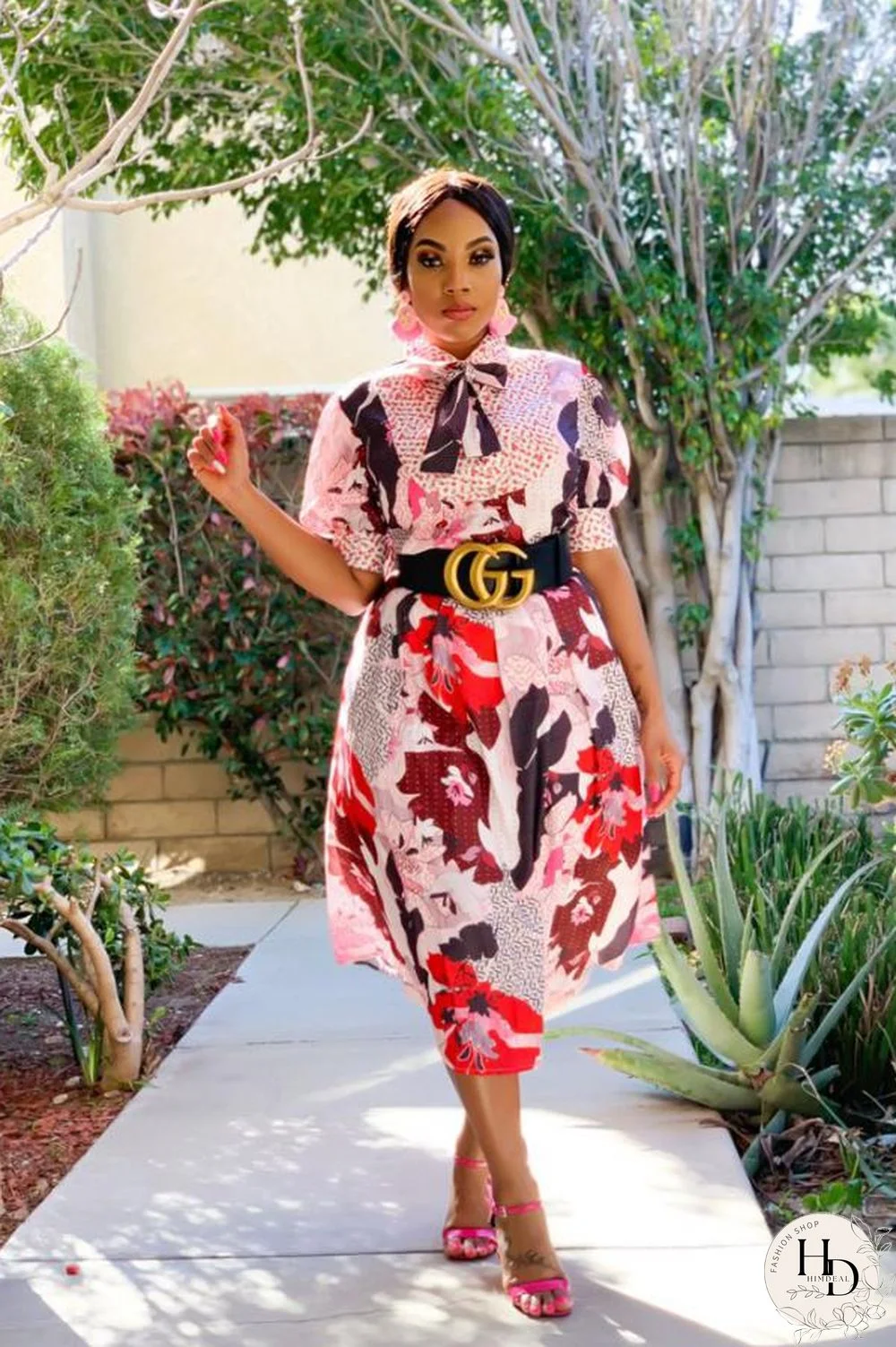 Navy Blue Polyester Fashion Sexy Cap Sleeve Half Sleeves Turndown Collar Step Skirt Mid-Calf fastener Bowknot