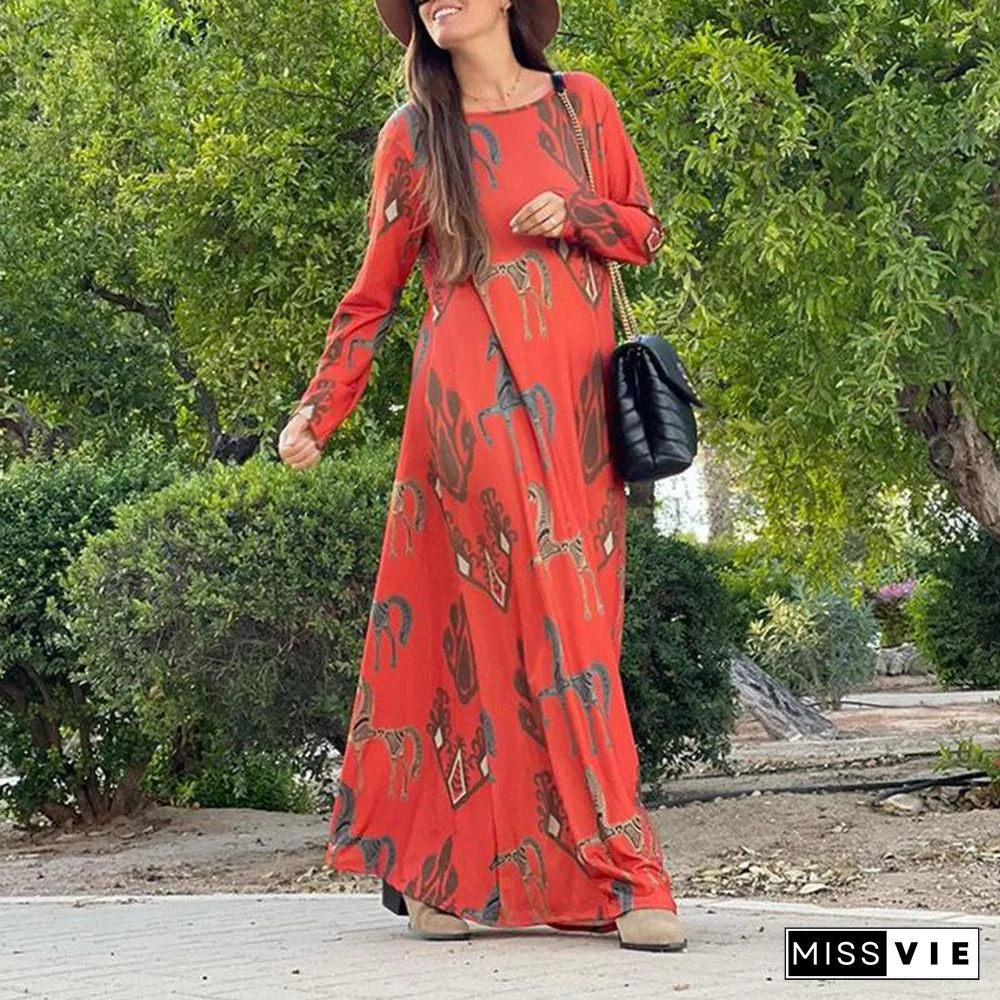 Simple Round Neck Printed Yellow Dress