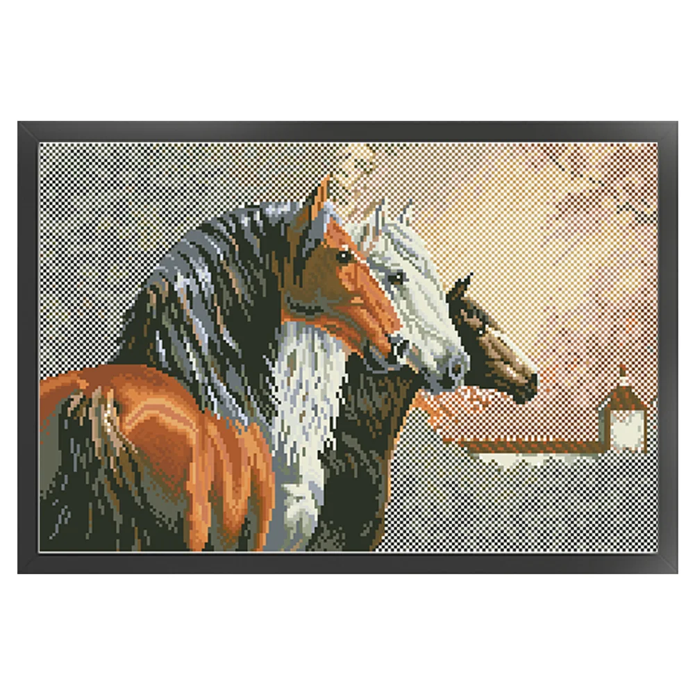 9CT Full Stamped Cross Stitch Bead Embroidery- Horse(Canvas|58*38CM)