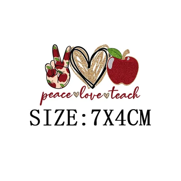 Peace Love Teach Thermal Sticker On T-shirt DIY Washable Patch On Clothes Funny Design Iron On Transfer For Hoodies Bag Applique