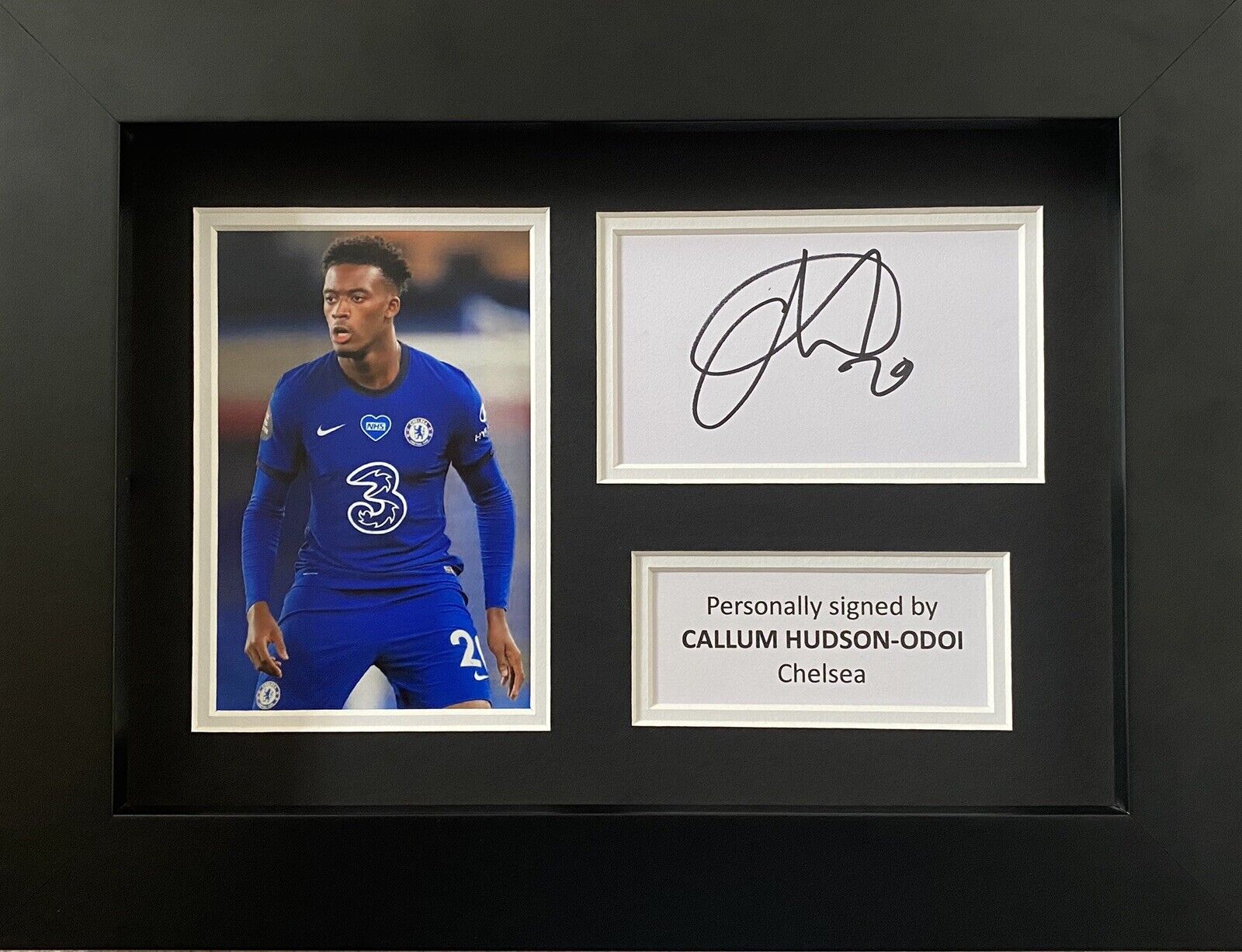 Callum Hudson-Odoi Hand Signed White Card In A4 Chelsea Frame Display