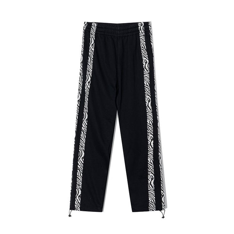Zebra Pattern Stitching Sweatpants Men's Elastic Waist Drawstring Large Size Retro Sports Street Fashion Casual Pants Men Pants