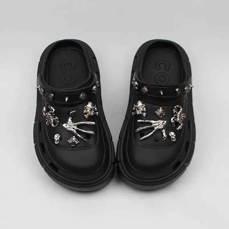 Yyvonne NEW punk metal rivets Sandals Women Slippers Platform Sandals Outdoor Clogs Thick Street Beach Slippers Flip Flops Garden Shoes