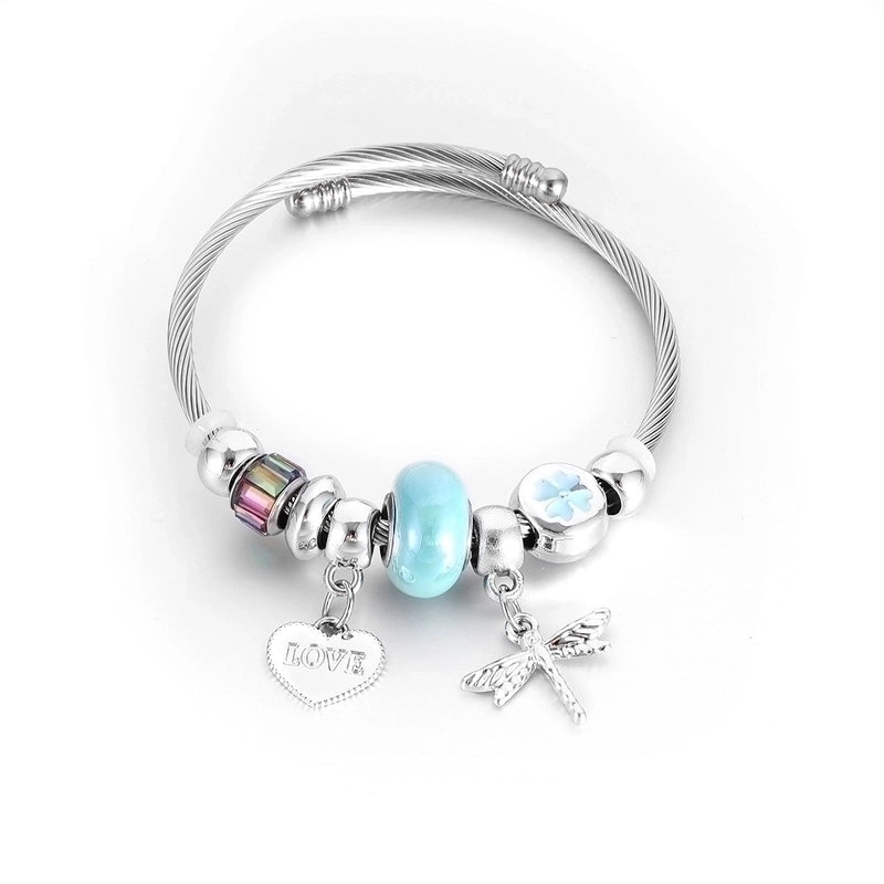 Elegant Heart Shape Butterfly Stainless Steel Asymmetrical Plating Bangle