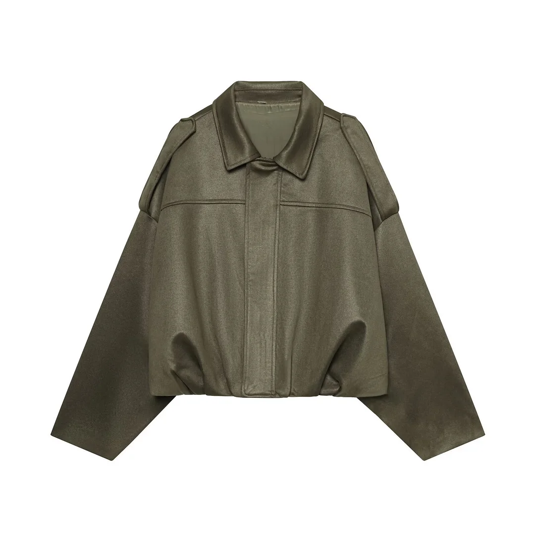 Nigikala Nigikala Spring And Autumn Pilot Jacket Bat Sleeve Zipper Loose Tuff-Sense Coat Women's Casual Jacket B6