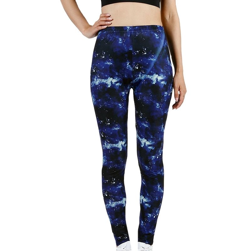 CUHAKCI Leggings Women's Space Dark Blue Leggins Print Pants High Quality Fitness Trousers Mujer Hot Gym Stretch Sportswear