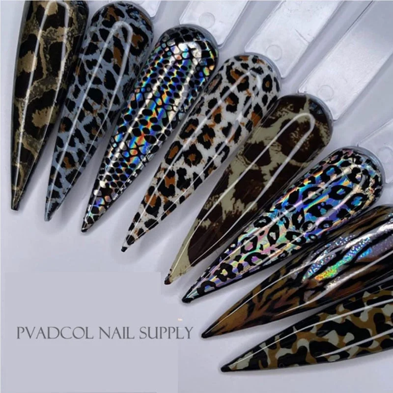 Animal Print Nail Foils Stickers Decal Sliders Transfer Foil Wrap Leopard Nail Art Sticker 10 rolls/box-Nail Inspo