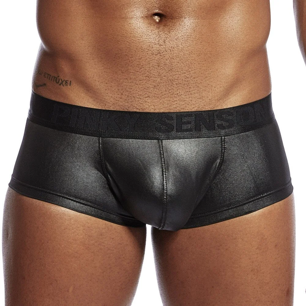 Aonga Pinky Senson Men Boxers Underwear U Convex Pouch  Men Slips Cueca Masculina Male Panties  Underpants Synthetic Leather Me