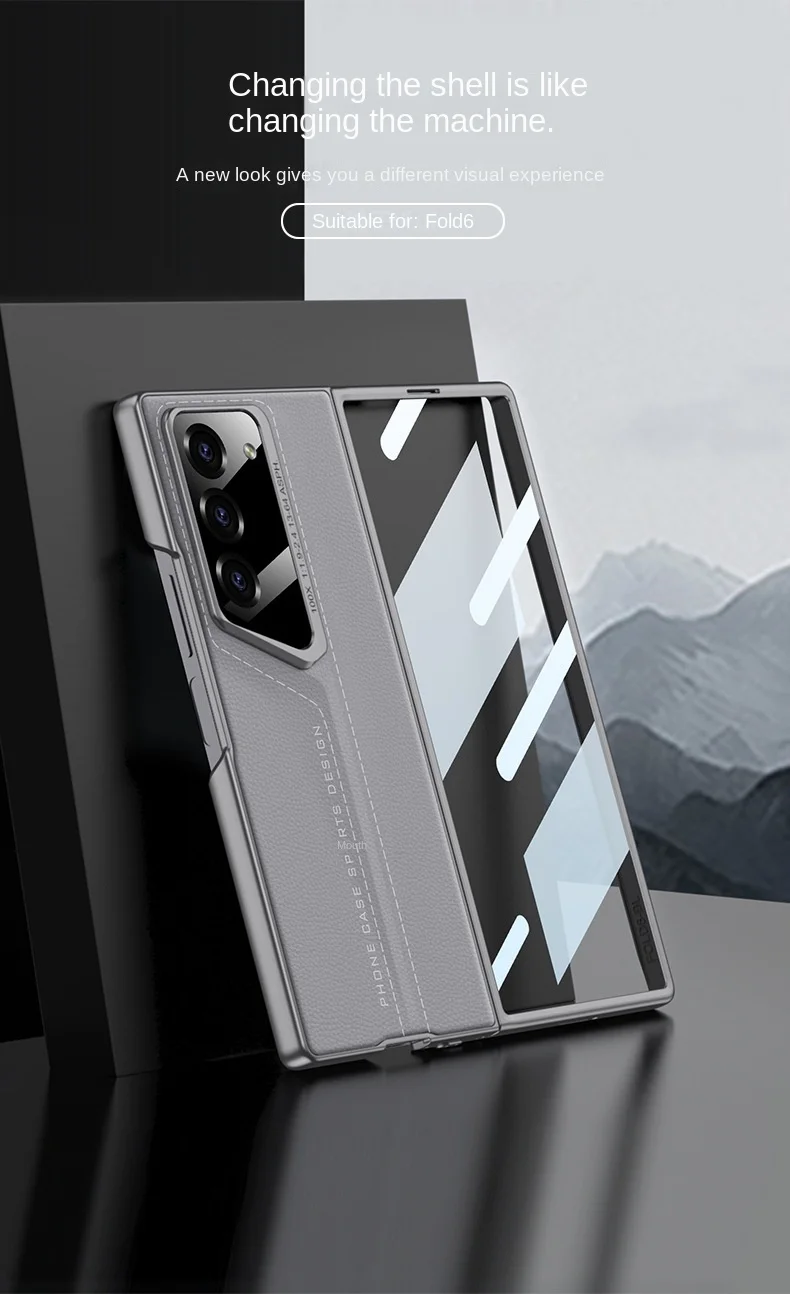 Samsung Z Fold6 mobile phone case plain leather blade shell film Porsche supercar folding screen anti-fall protective cover