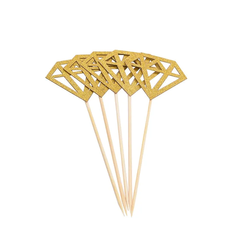 20Pcs Gold Silver Glitter Diamond Ring Cupcake Toppers Cake Topper Wedding Cupcake Topper Birthday Party Wedding Decoration
