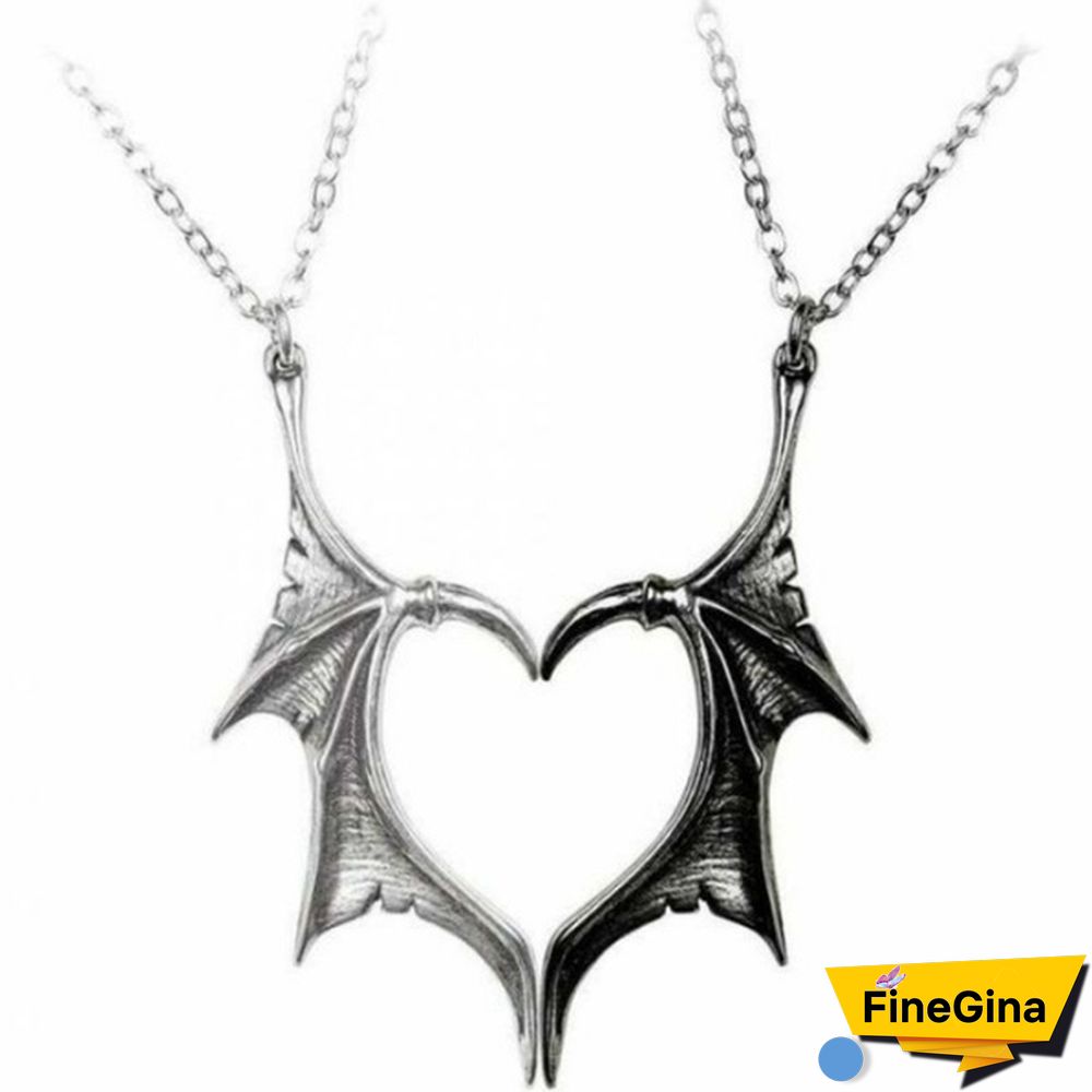 Darkling Heart Necklace Alchemy Gothic Couples Matching Dragon Wing Pendants