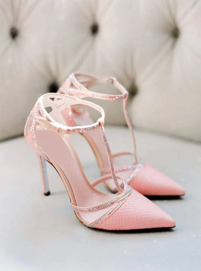 Custom Made Pink T Strap Rhinestone Closed Toe Sandals |FSJ Shoes
