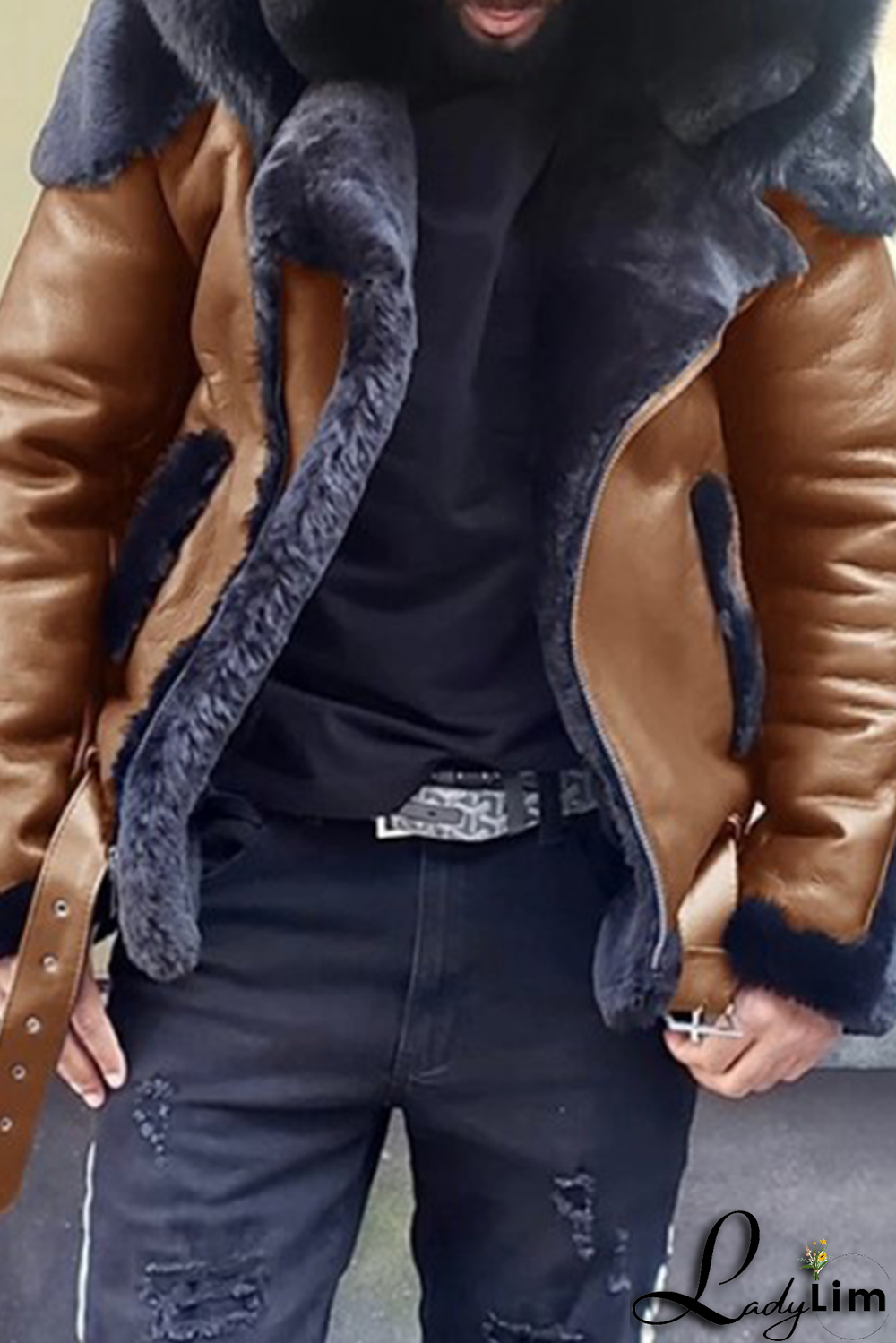 Red Fashion Street Patchwork Patchwork With Belt Hooded Collar Outerwear