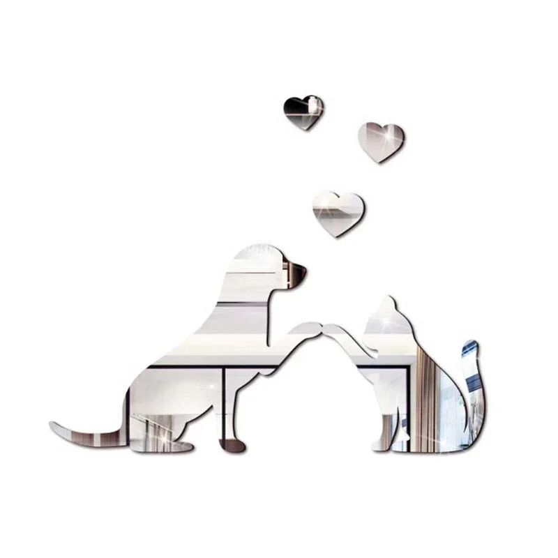 1set Cat and Dog Mirror Acrylic DIY Combination Home Decor Wall Sticker Mirrored Acrylic Sheet Self-adhesive Waterproof