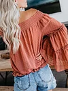 Polka Dot Off-The-Shoulder Flared Sleeves Shirts Tops