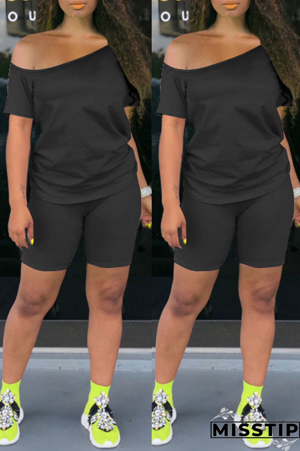 Yellow Fashion Casual Solid Basic Plus Size Two Pieces