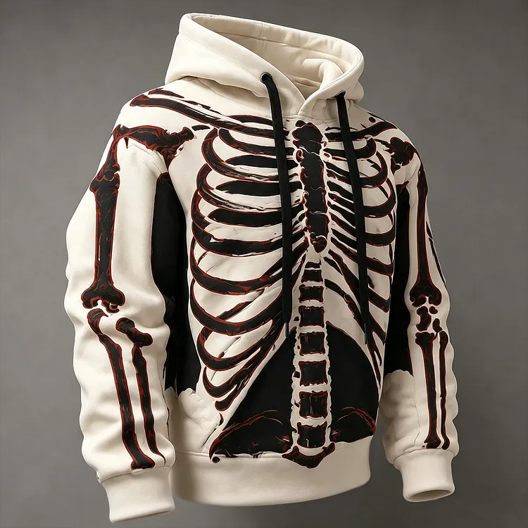 Men's Retro Halloween Human Structure Art Pattern Casual Comfort Hoodie