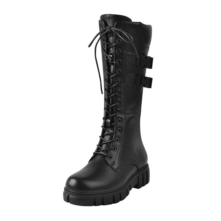 Genuine Lace Up Multiple Buckle Boots
