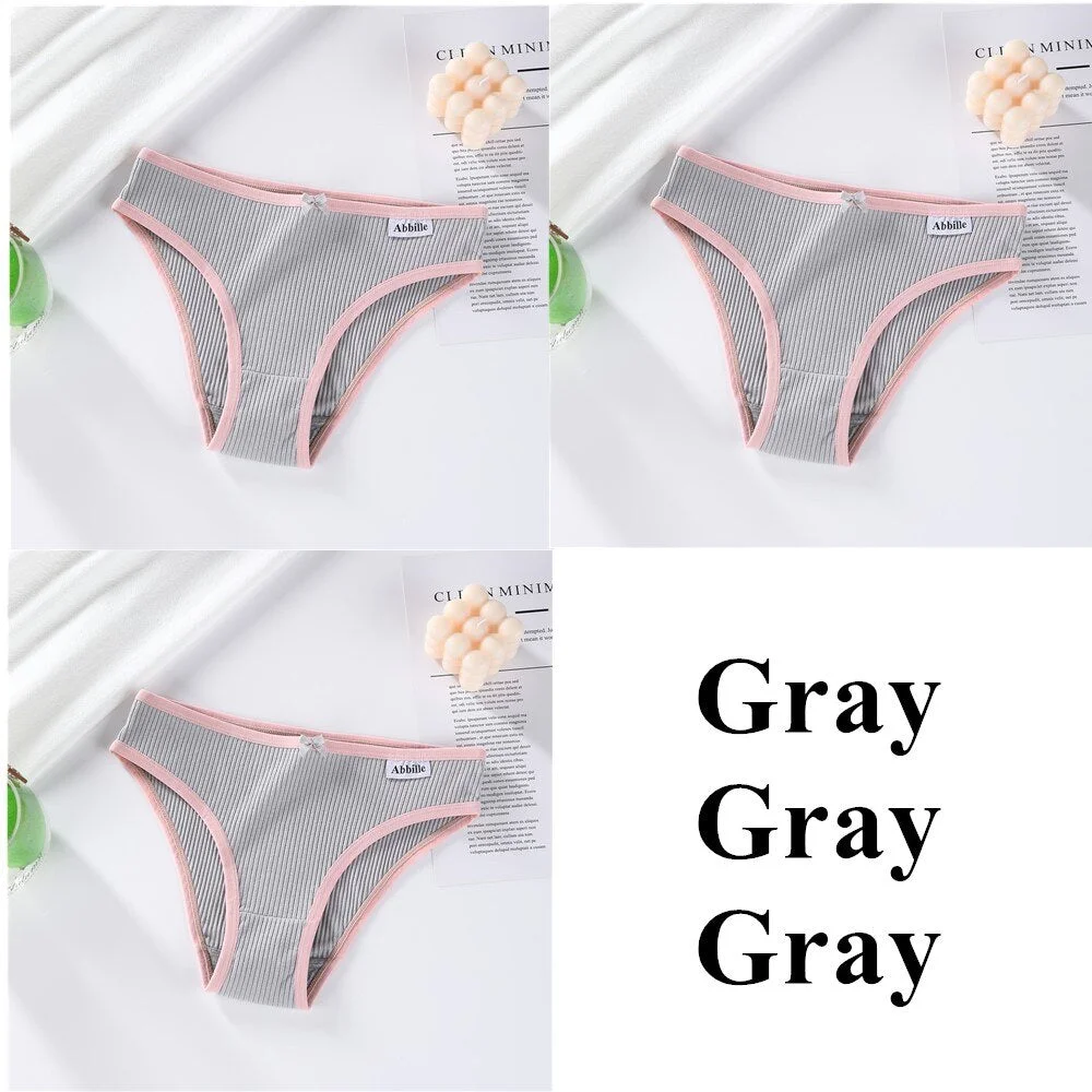 3PCS Women Cotton Underwear Panties Female Sexy Briefs Low Waist Pantys Set Seamless Solid Color Intimate Lingerie for Girl M-XL