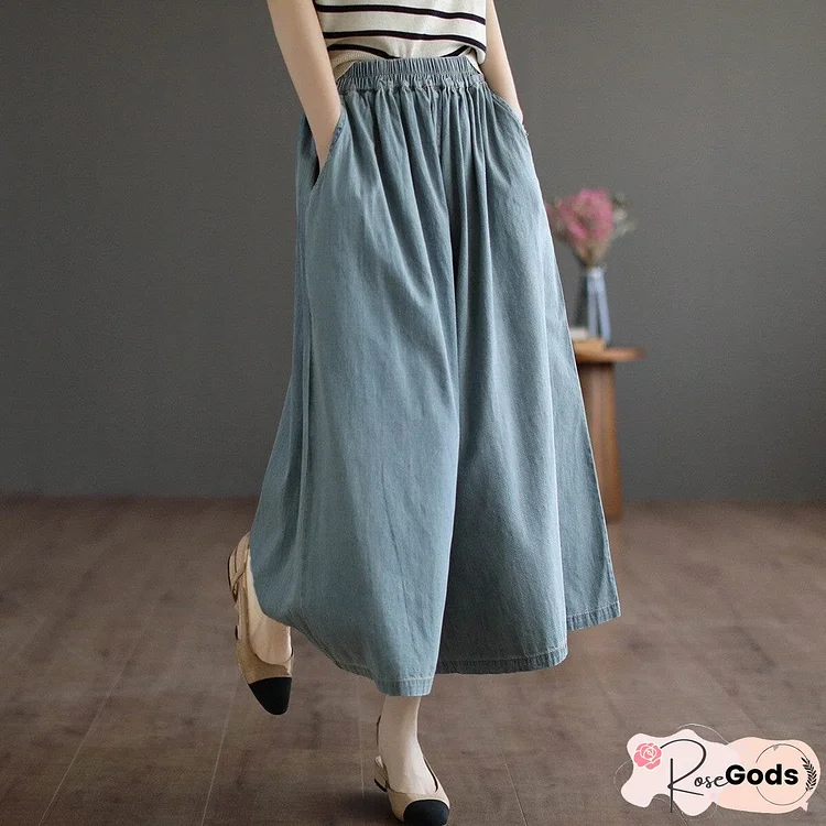 Spring Retro Loose Casual Solid Denim Wide Leg Jeans