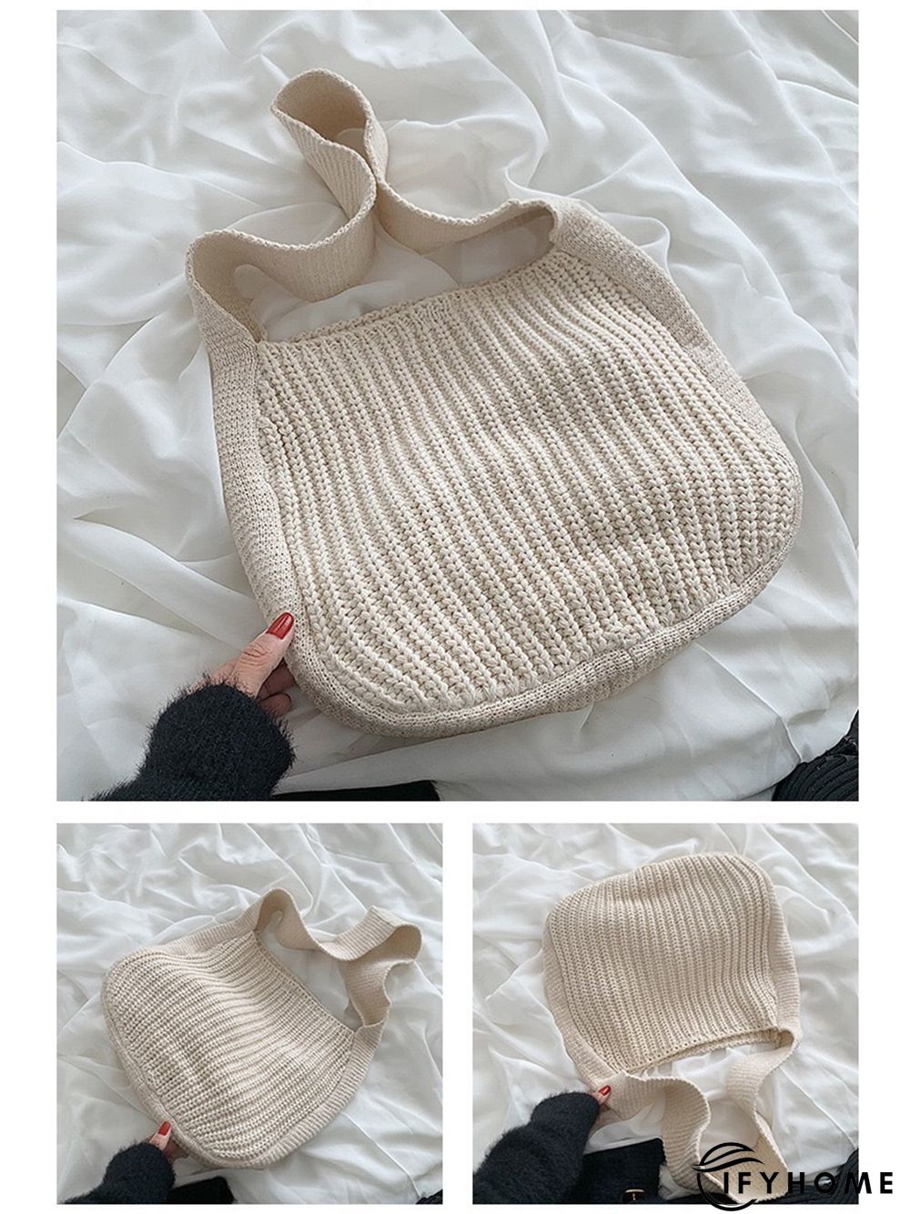 Solid Color Knit Large Capacity Shoulder Bag | IFYHOME