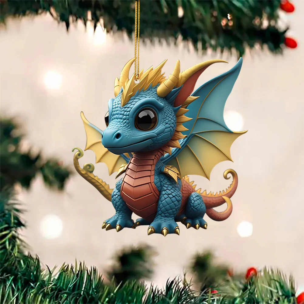 2D Christmas Baby Dragon Decor Cute 8cm Flat Acrylic Hanging Ornament Party Gift