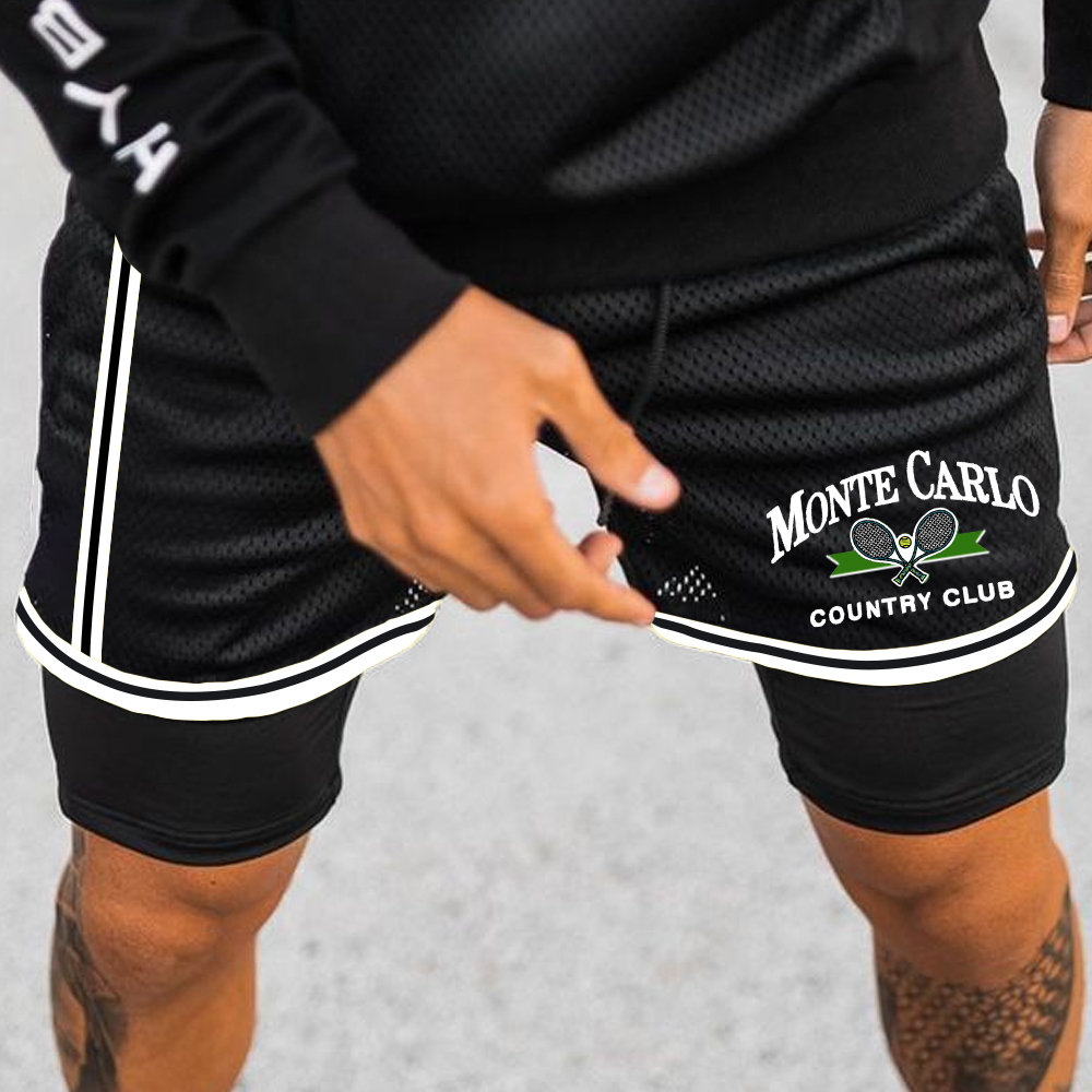 Printed Double Layer Gym Track Shorts