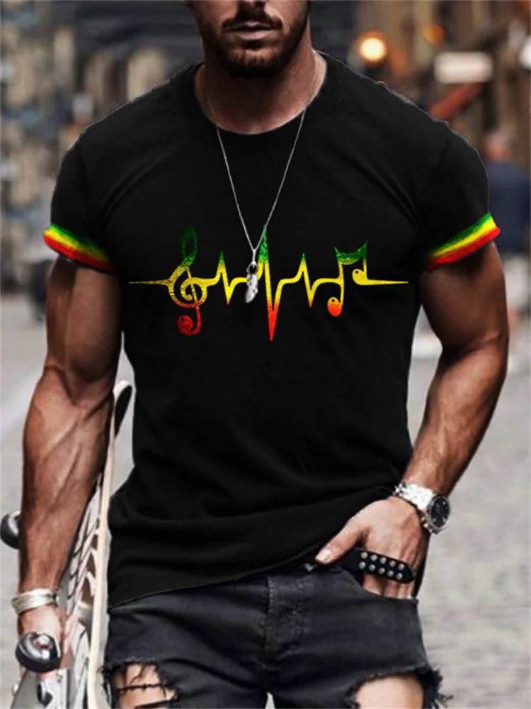 Men's Rasta Music Notes ECG Graphic T Shirt