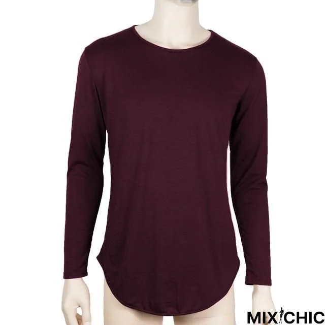 Plus Size Fashion Casual Slim Elastic Soft Solid Long Sleeve Men T Shirts Male Fit Tops Tee