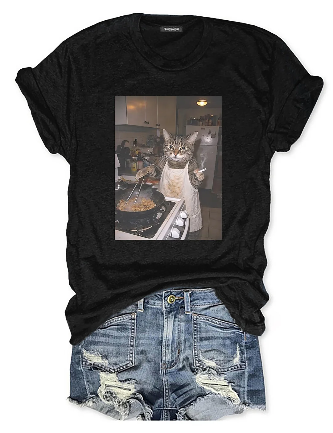 Funny Smoking Cooking Cat T-shirt