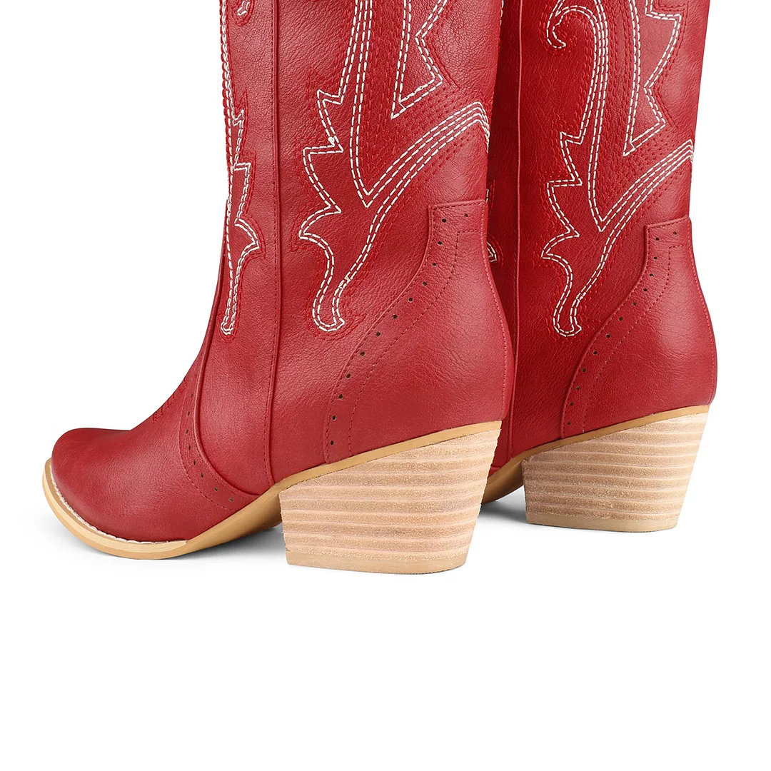 2" Women's Pointed Toe Embroidered Cowboy Boots Vintage Style Western Cowgirl Boots-MERUMOTE