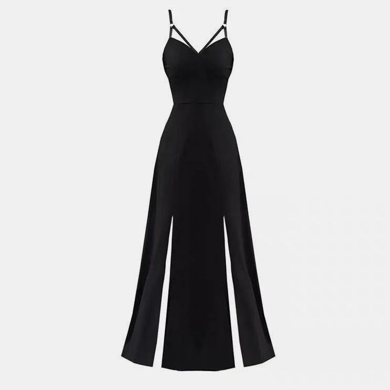 V-Neck Strap Slit Dress