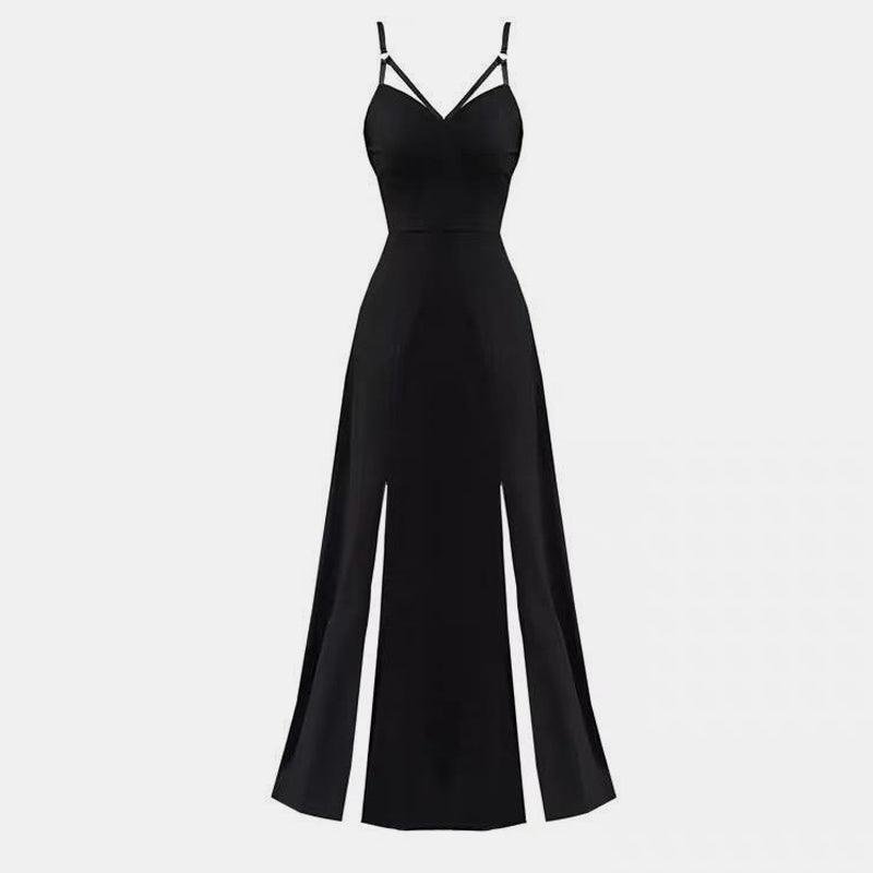V-Neck Strap Slit Dress