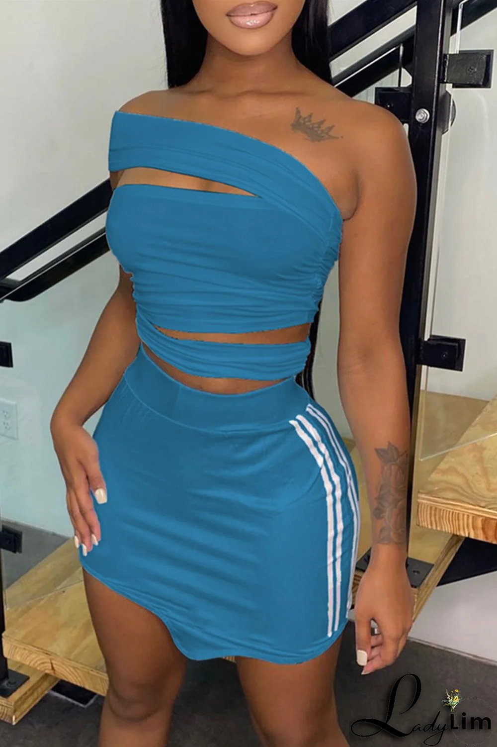 Black Fashion Sexy Solid Split Joint Backless Strapless Sleeveless Two Pieces