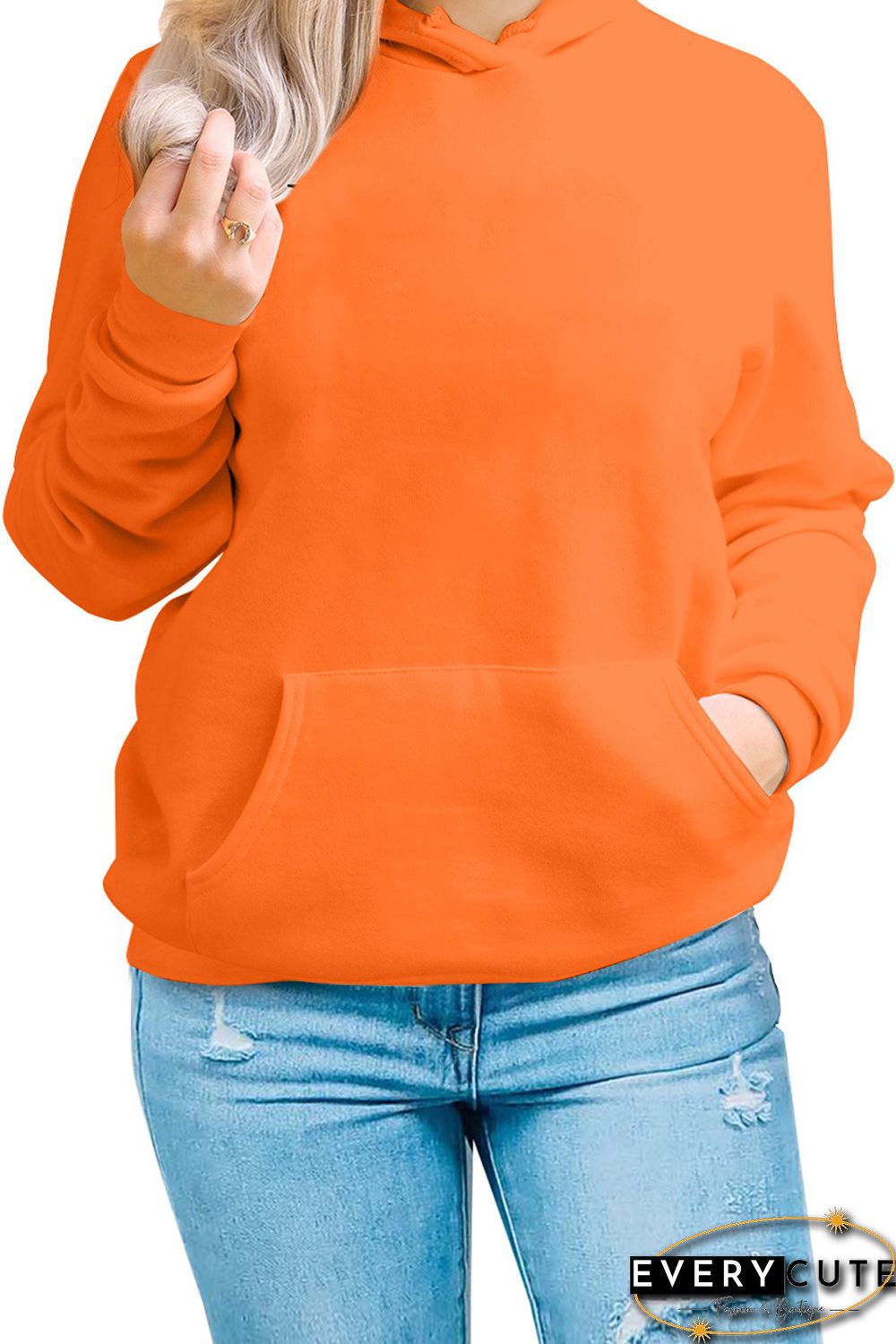 Orange Kangaroo Pocket Long Sleeve Pullover Hoodie
